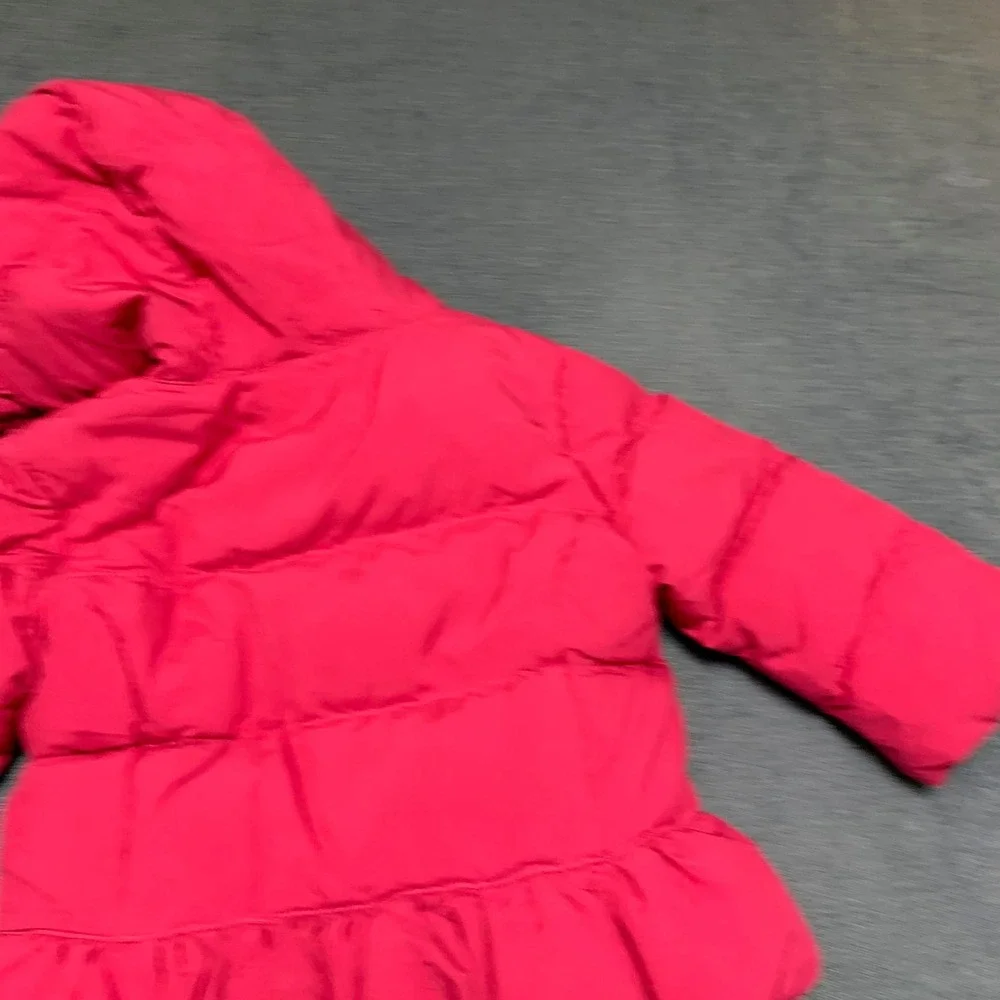 Ralph Lauren Puffer Jacket Girls 18M Pink Ruffle Hem Pony Logo Full Zip Hooded